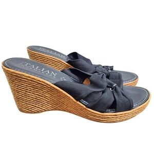Italian Shoemakers Black Wedge Slide Sandals Women's Size 7M Espadrille